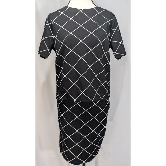 Sanctuary NWT Suit Set Boxy Top Pencil Skirt XS Black White Diamond Knit - Picture 2 of 11